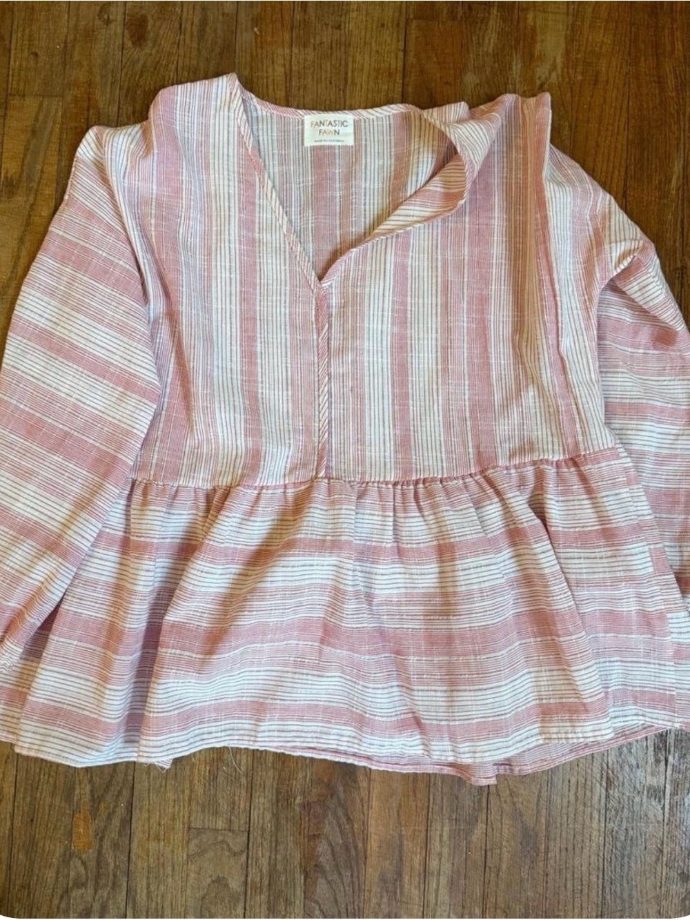 Fantastic Fawn Pink and White Striped Peplum Tunic